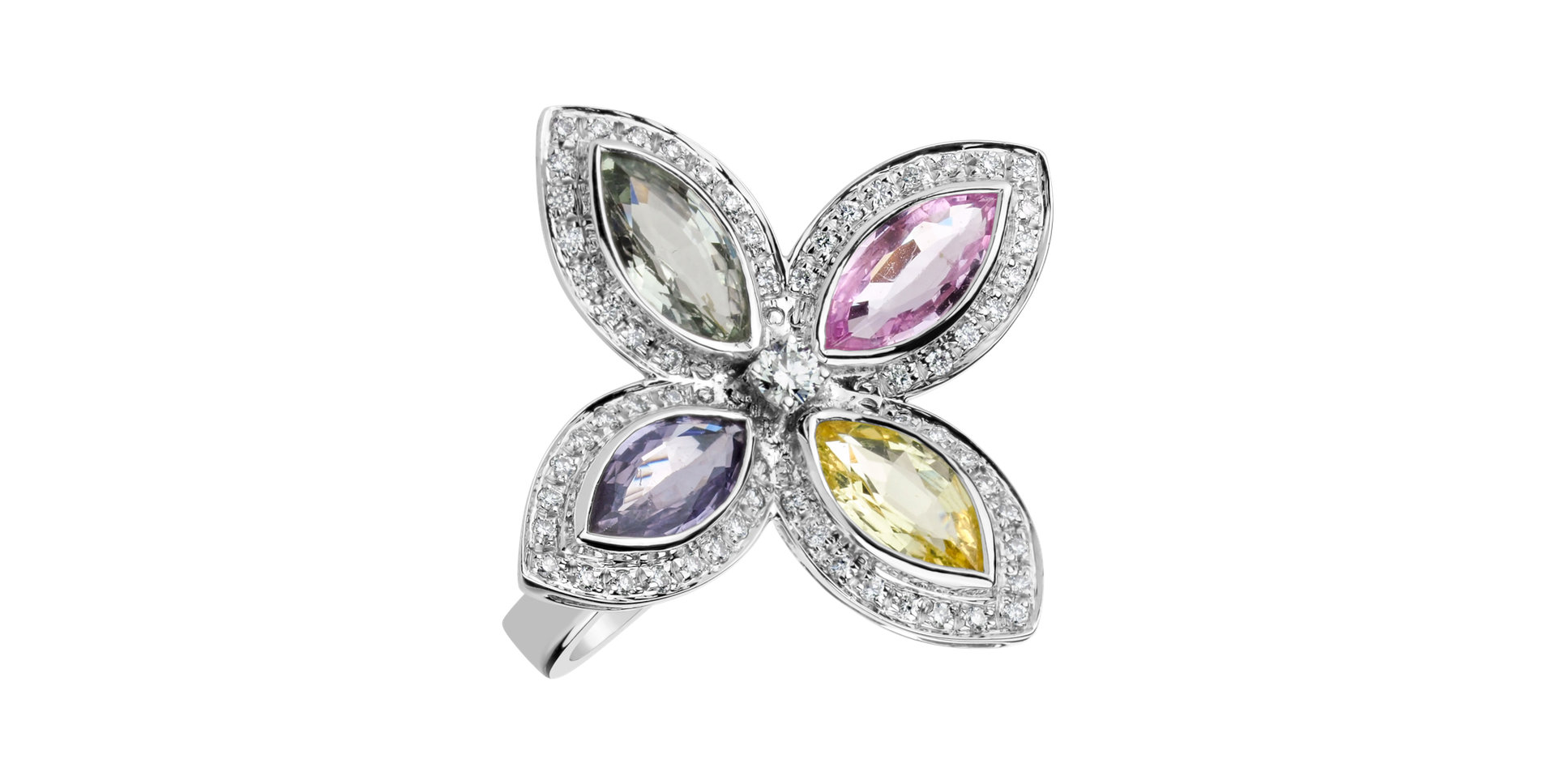 Prsten s diamanty a safíry Blooming Beauty