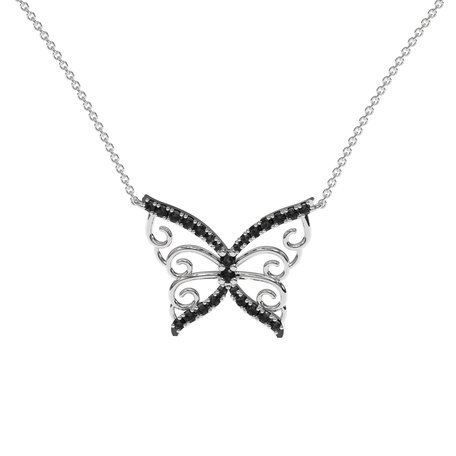 Náhrdelník s černými a bílými diamanty Butterfly