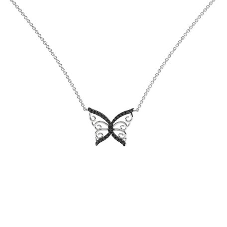 Náhrdelník s černými a bílými diamanty Shiny Butterfly