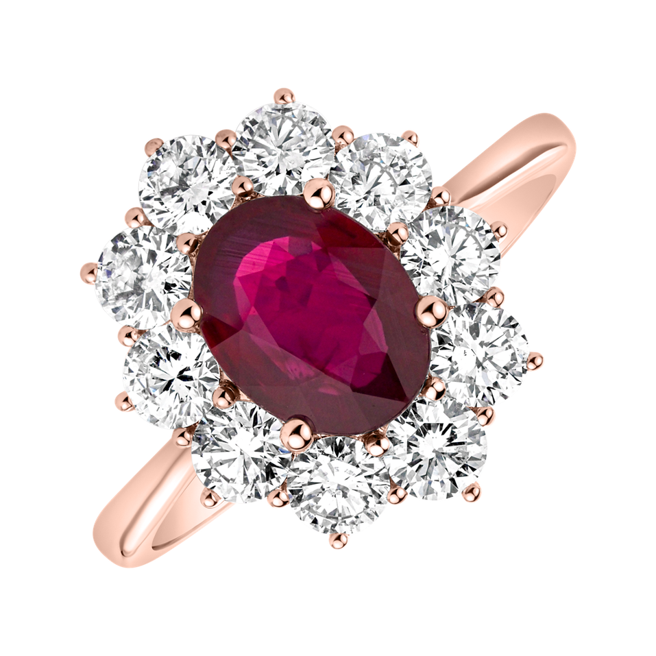 Prsten s diamanty a rubínem Princess