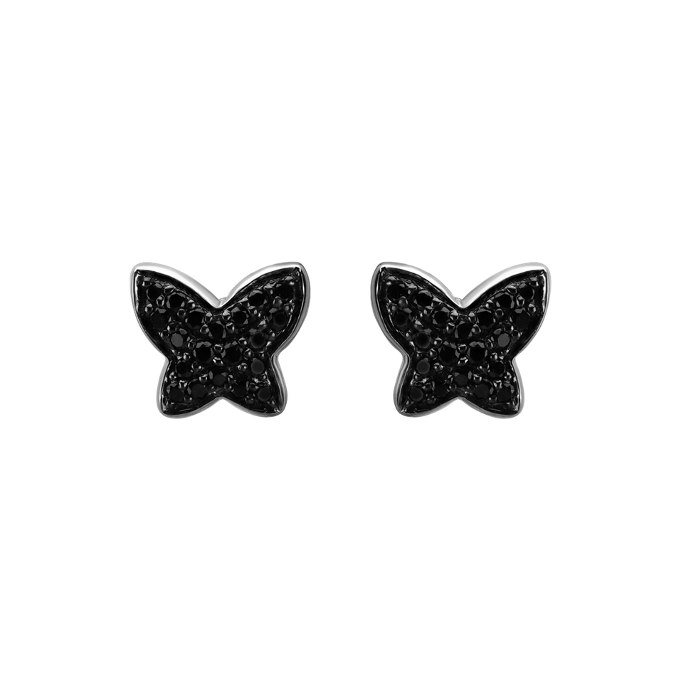 Náušnice s černými diamanty Amazing Butterfly