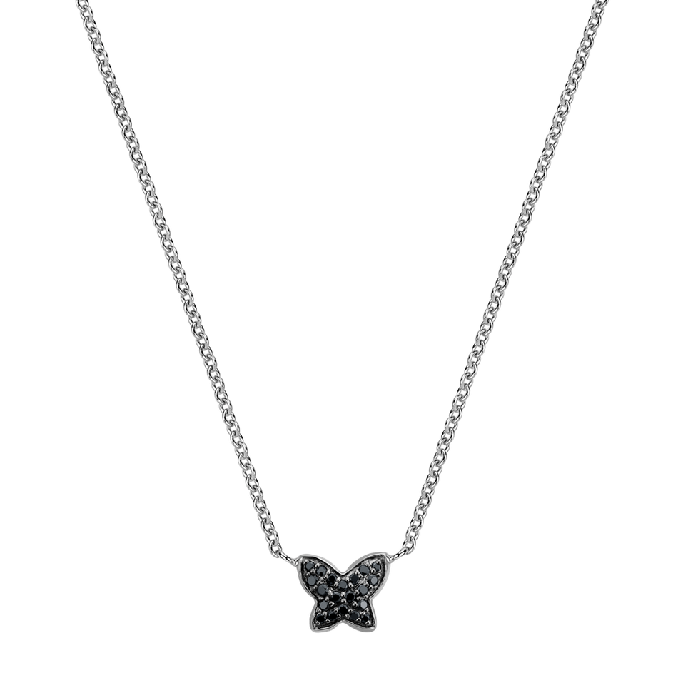 Náhrdelník s černými a bílými diamanty Magic Butterfly