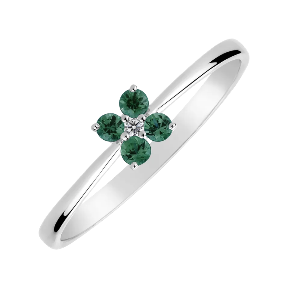 Prsten s diamantem a smaragdy Divine Bloom