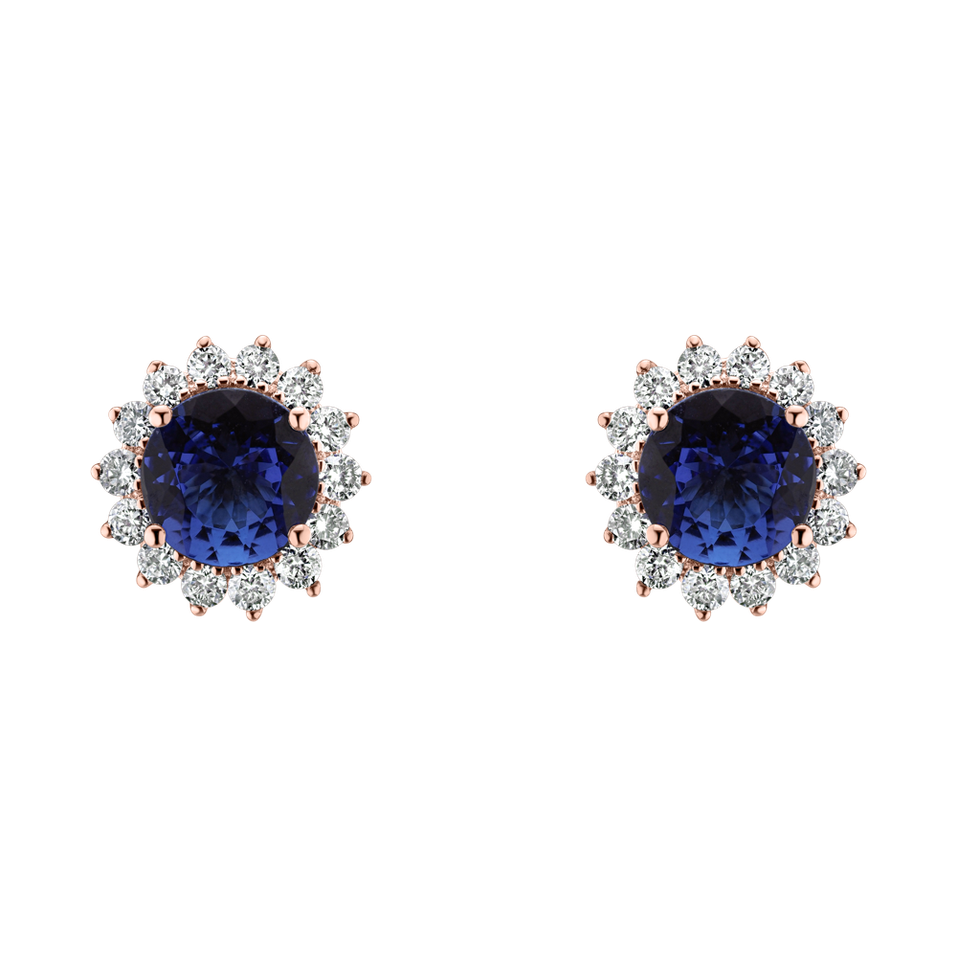 Náušnice s diamanty a tanzanitem Lilac Flower