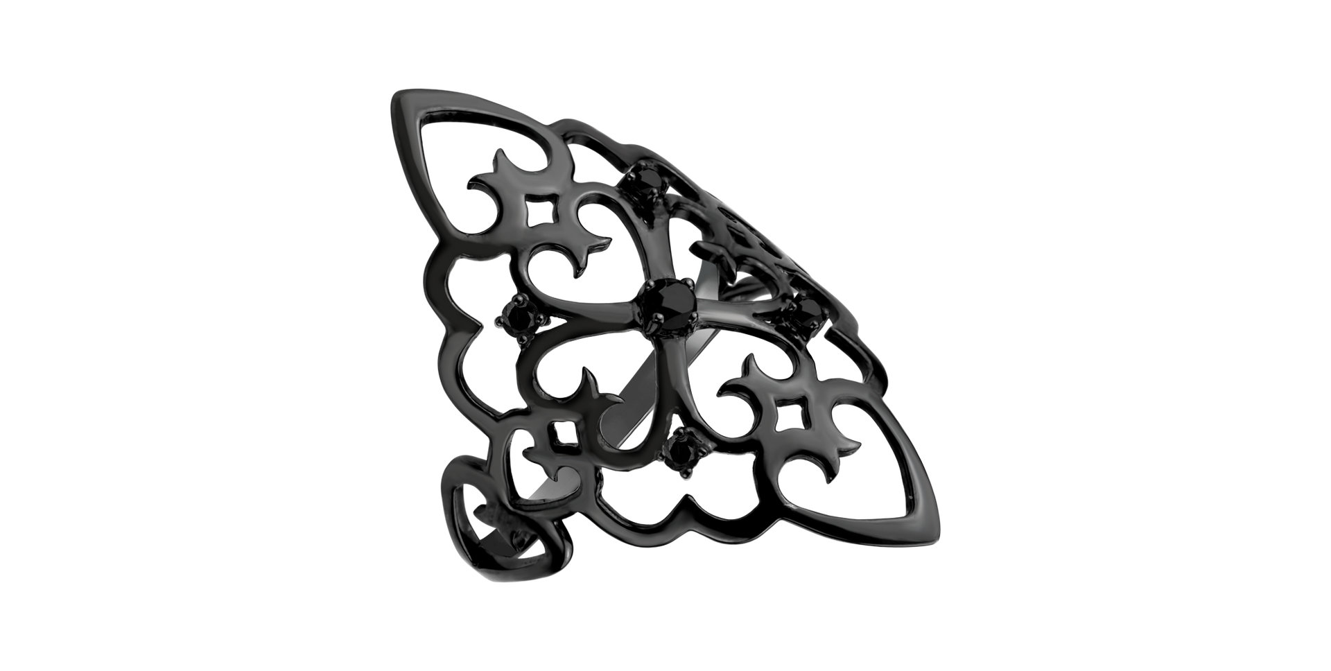 Prsten s černými diamanty Folk Treasure