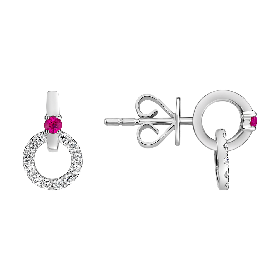Náušnice s diamanty a rubínem Lovely Circles