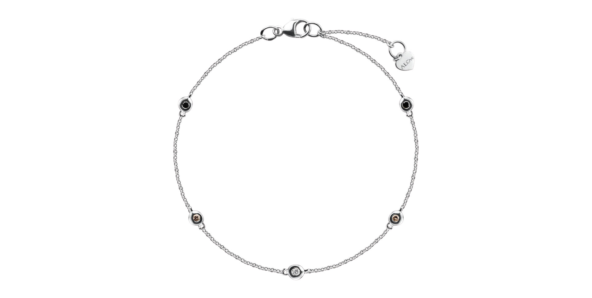 Náramek s bílými, hnědými a černými diamanty Dots