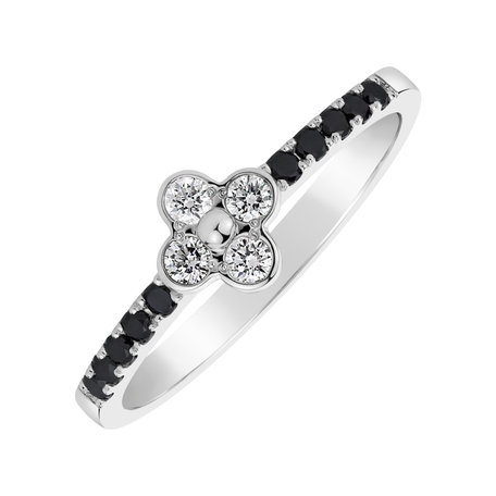 Prsten s černými a bílými diamanty Cloverina
