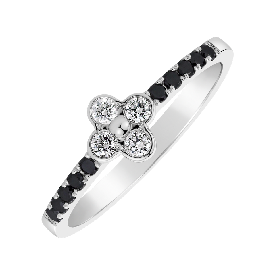 Prsten s černými a bílými diamanty Cloverina