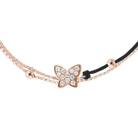 Diamantový náramek se šňůrkou Luxury Butterfly