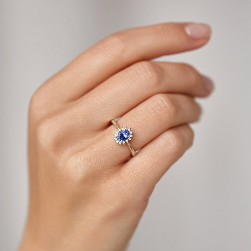 Prsten s diamanty a tanzanitem Princess