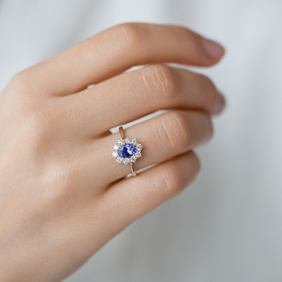 Prsten s diamanty a tanzanitem Princess