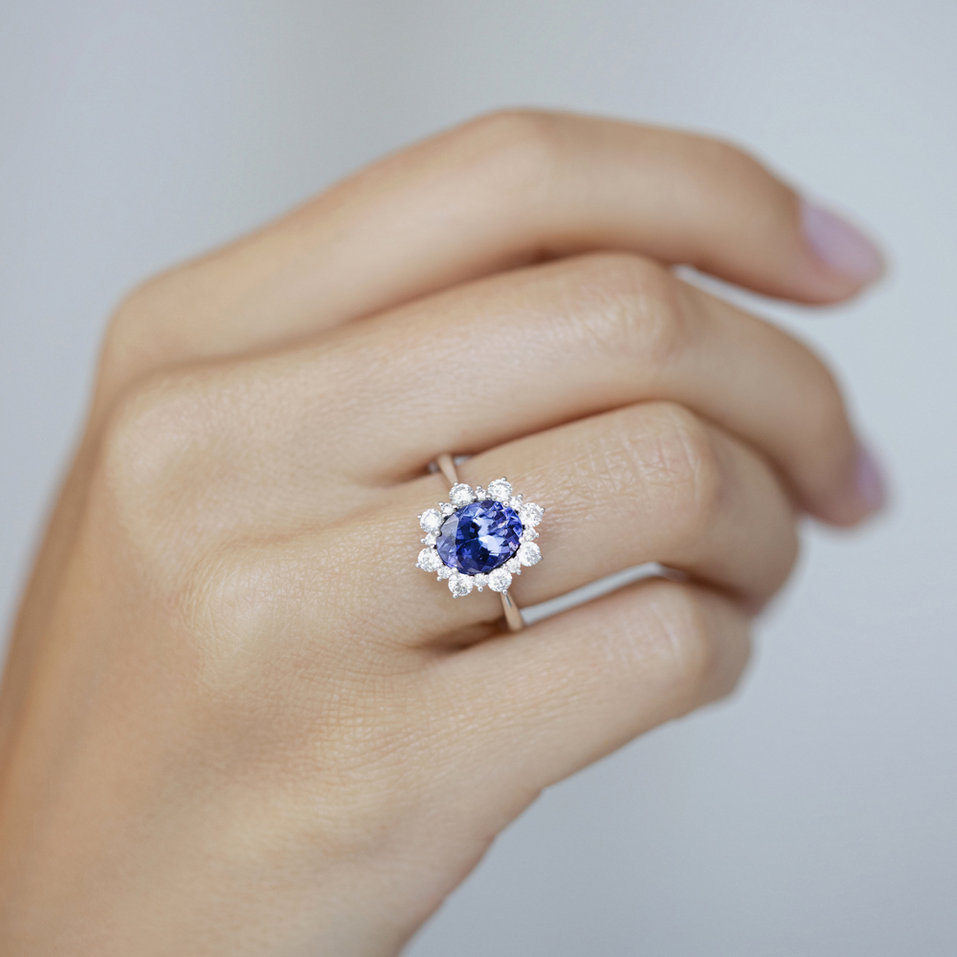 Prsten s diamanty a tanzanitem Princess