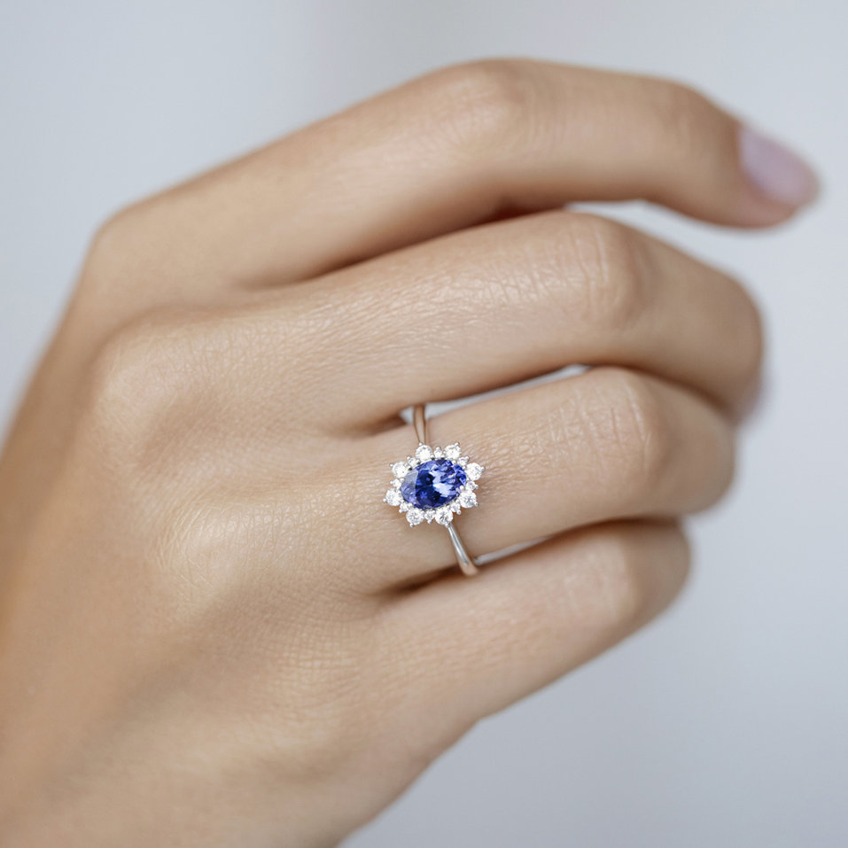Prsten s diamanty a tanzanitem Princess