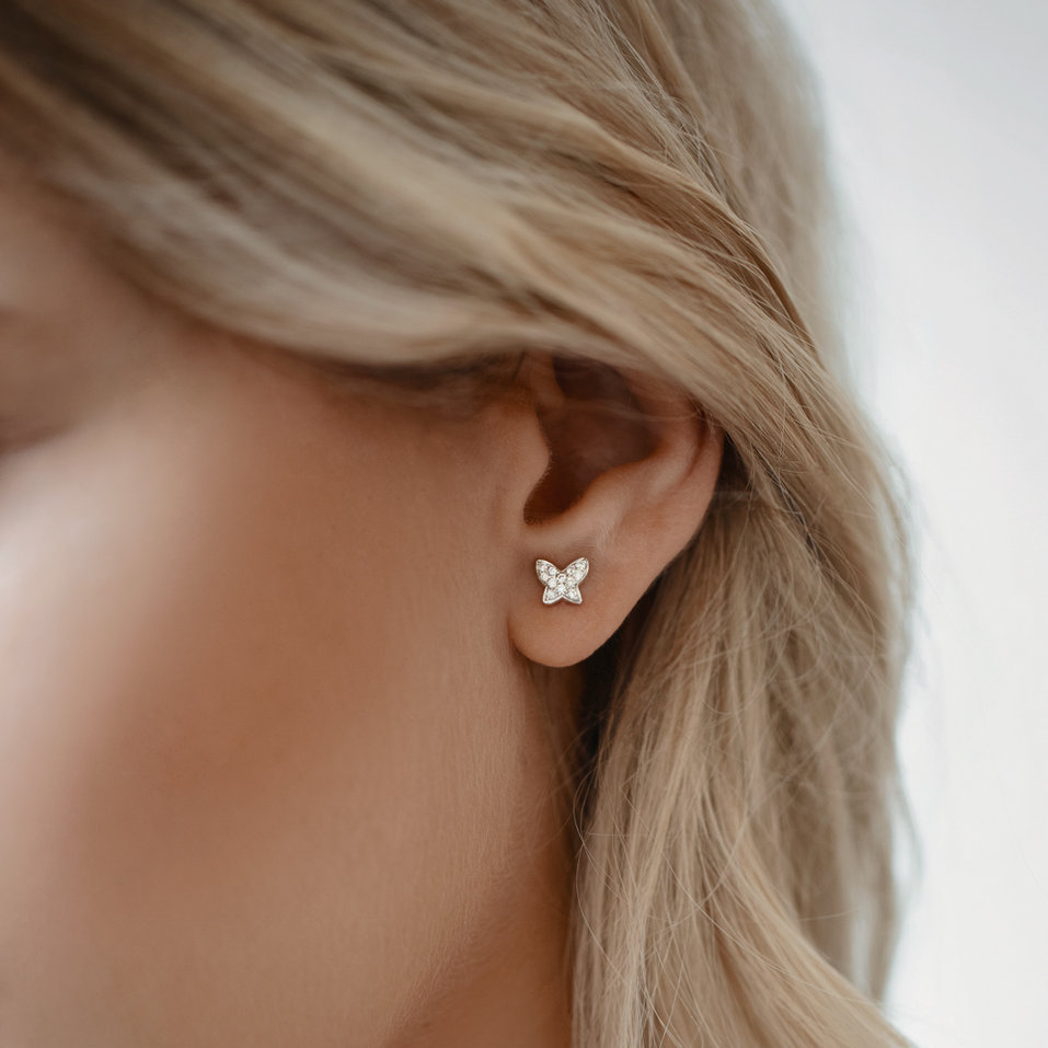 Náušnice s hnědými diamanty Amazing Butterfly