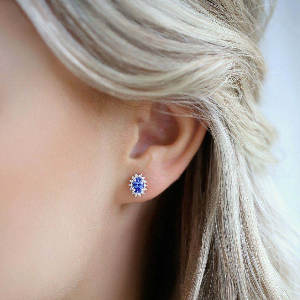 Náušnice s diamanty a safírem Princess