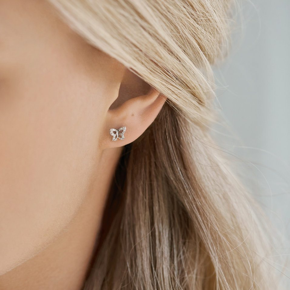 Náušnice s diamanty Cute Butterfly