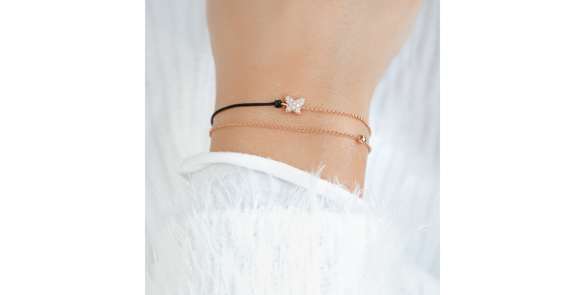 Diamantový náramek se šňůrkou Luxury Butterfly