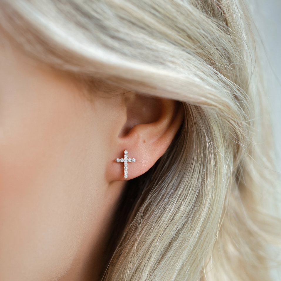 Náušnice s diamanty Glittering Cross