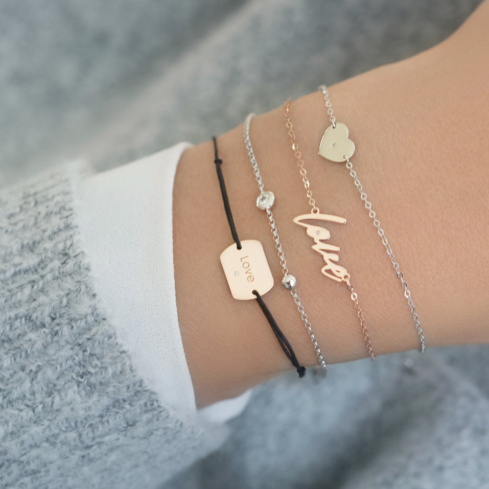 Diamantový náramek se šňůrkou Love Stamp