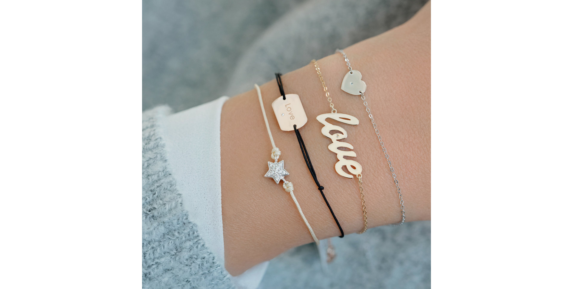 Diamantový náramek se šňůrkou Love Stamp