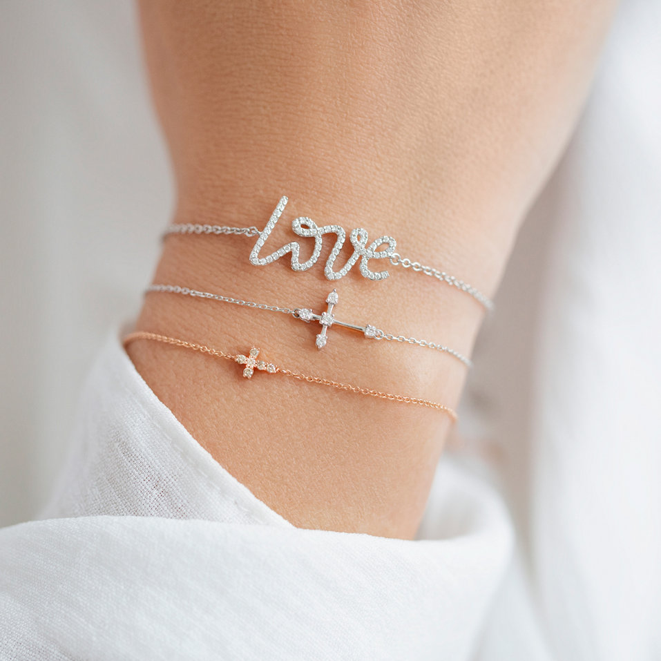 Náramek s černými diamanty Shiny Cross