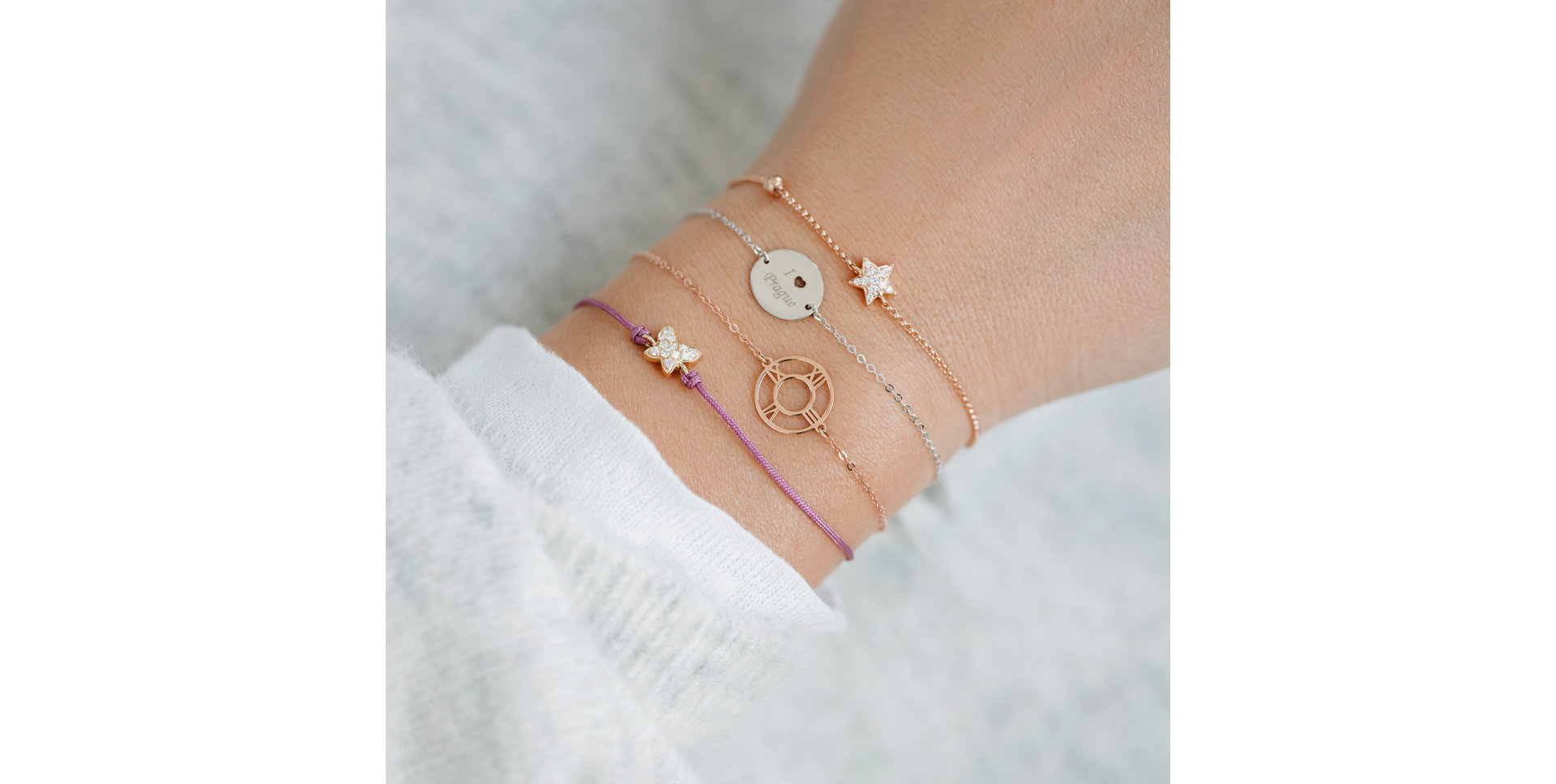 Náramek se šňůrkou a hnědými diamanty Magic Butterfly