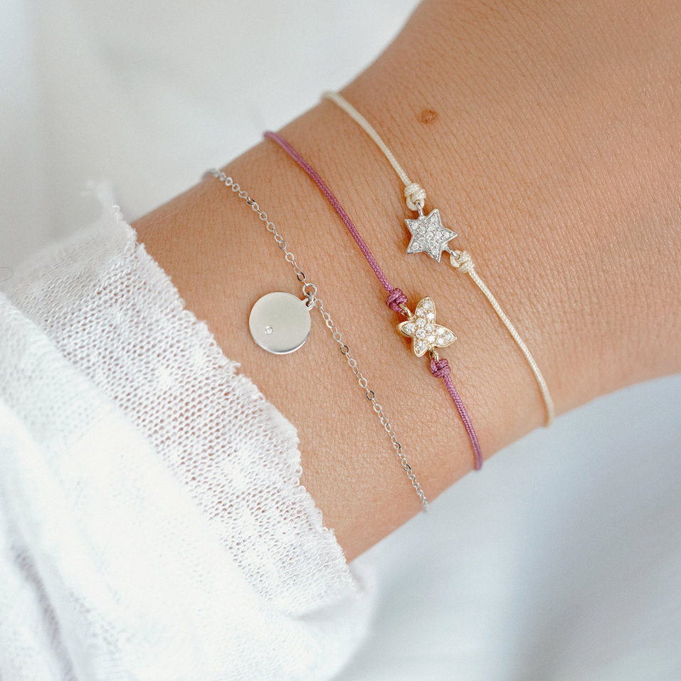 Náramek se šňůrkou a hnědými diamanty Star Message