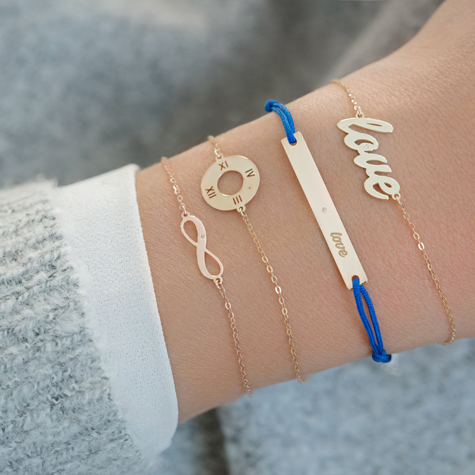 Diamantový náramek se šňůrkou Love