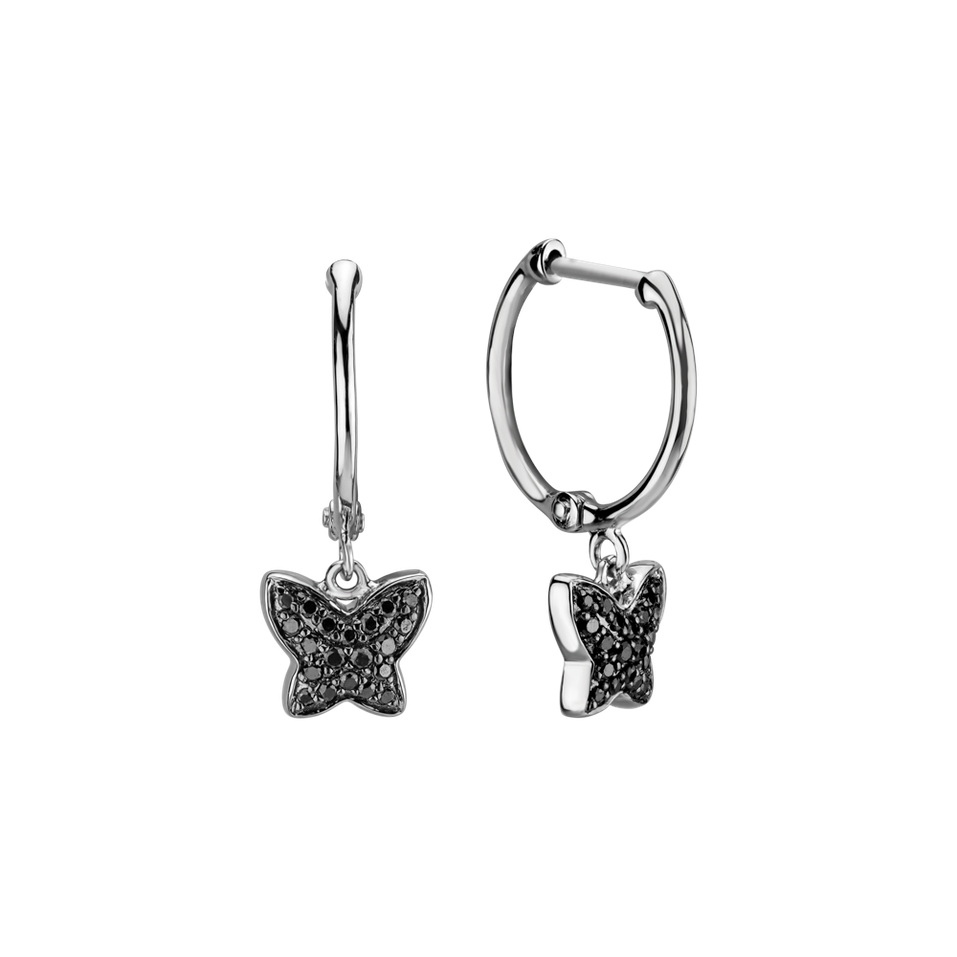 Náušnice s černými diamanty Amazing Butterfly