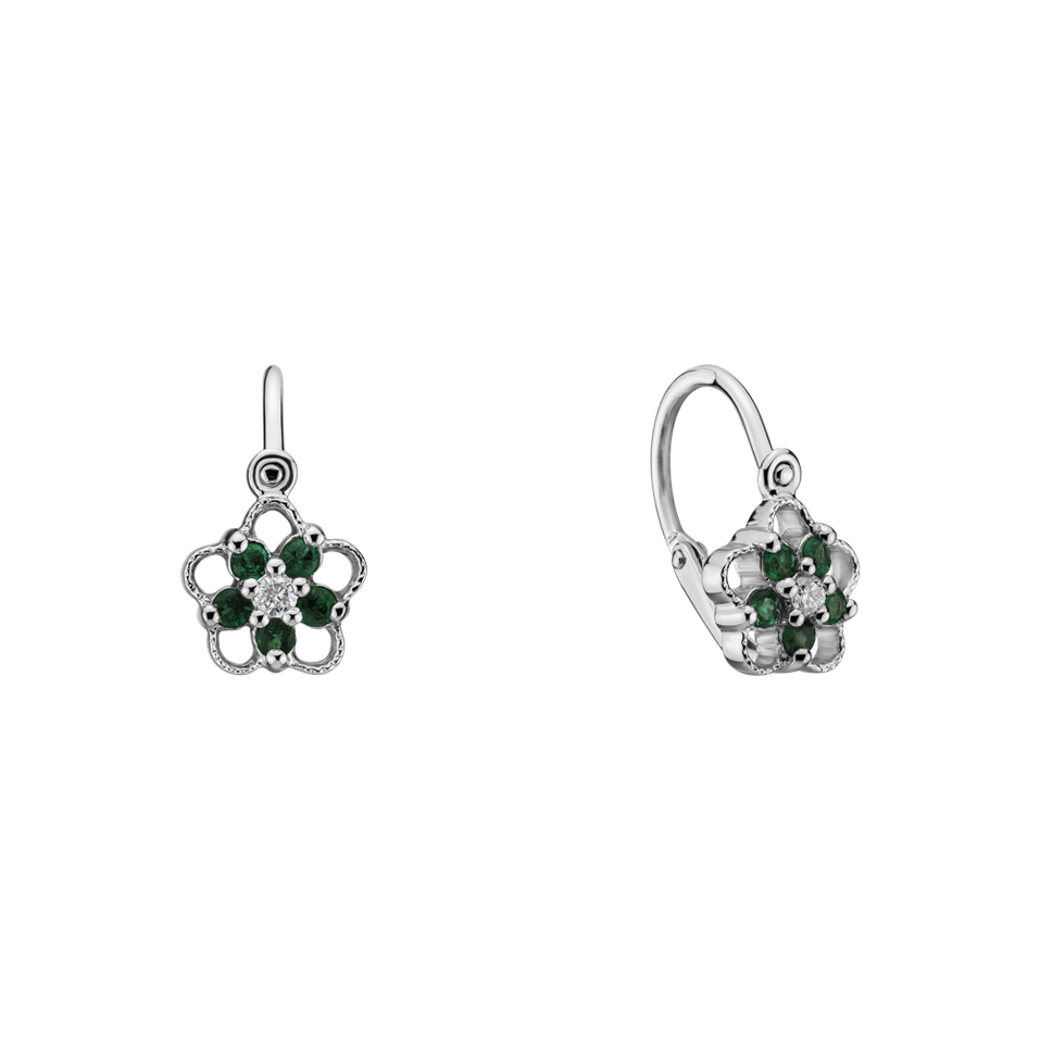 Dětské náušnice s diamantem a ametysty Flower Silhouette