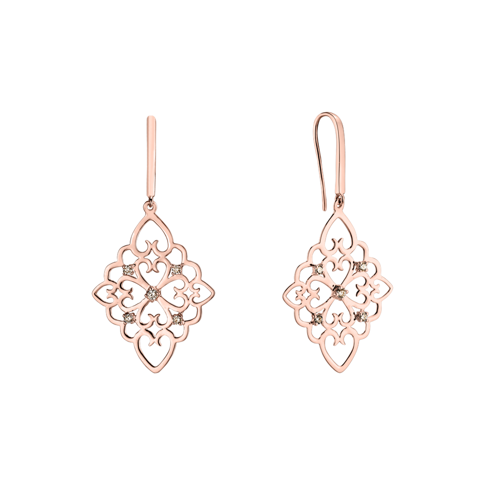 Náušnice s hnědými diamanty Folk Treasure