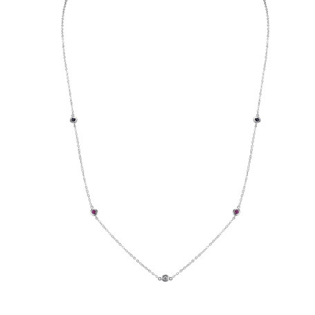 Náhrdelník s diamantem, rubíny a safíry Dots