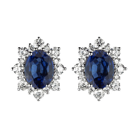 Náušnice s diamanty a safírem Princess