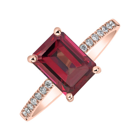 Prsten s diamanty a rhodolitem Mireth