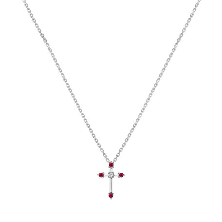 Náhrdelník s diamantem a rubíny Shiny Cross