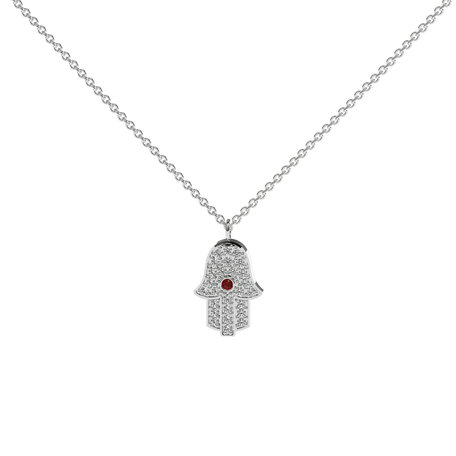 Náhrdelník s diamanty a rubínem Hamsa