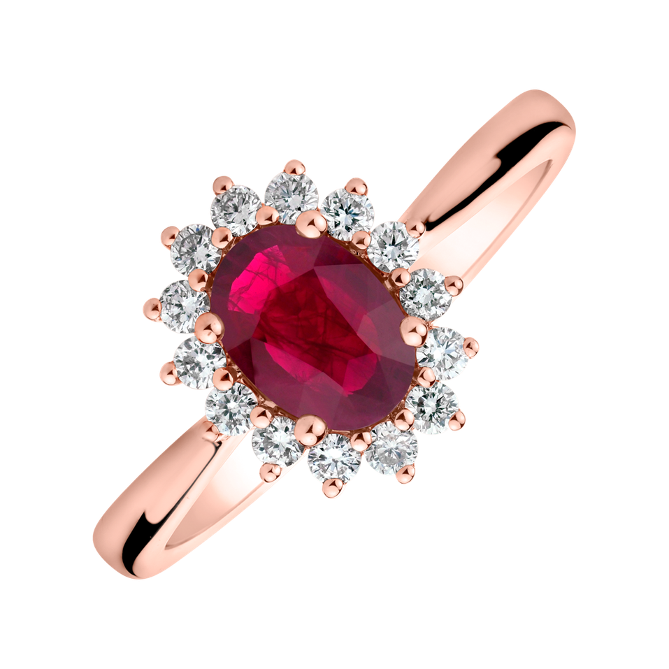 Prsten s diamanty a rubínem Princess