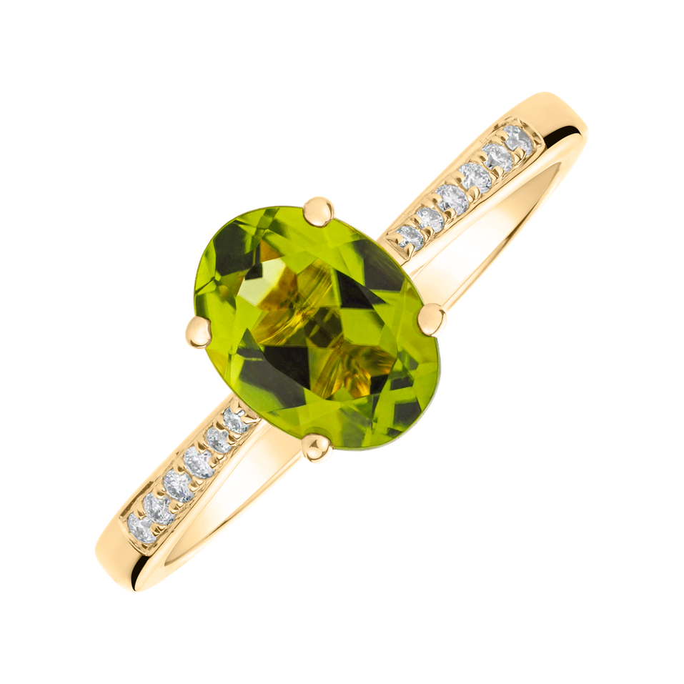 Prsten s diamanty a peridotem Bonbon