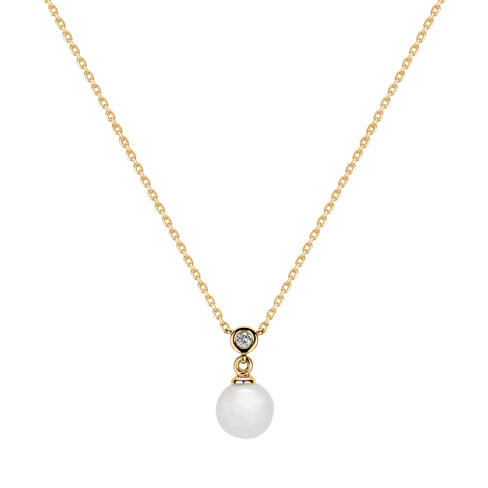 Náhrdelník s diamantem a sladkovodní bílou perlou Historic Pearl