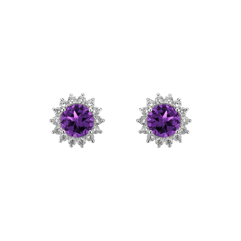 Náušnice s diamanty a ametystem Lilac Flower