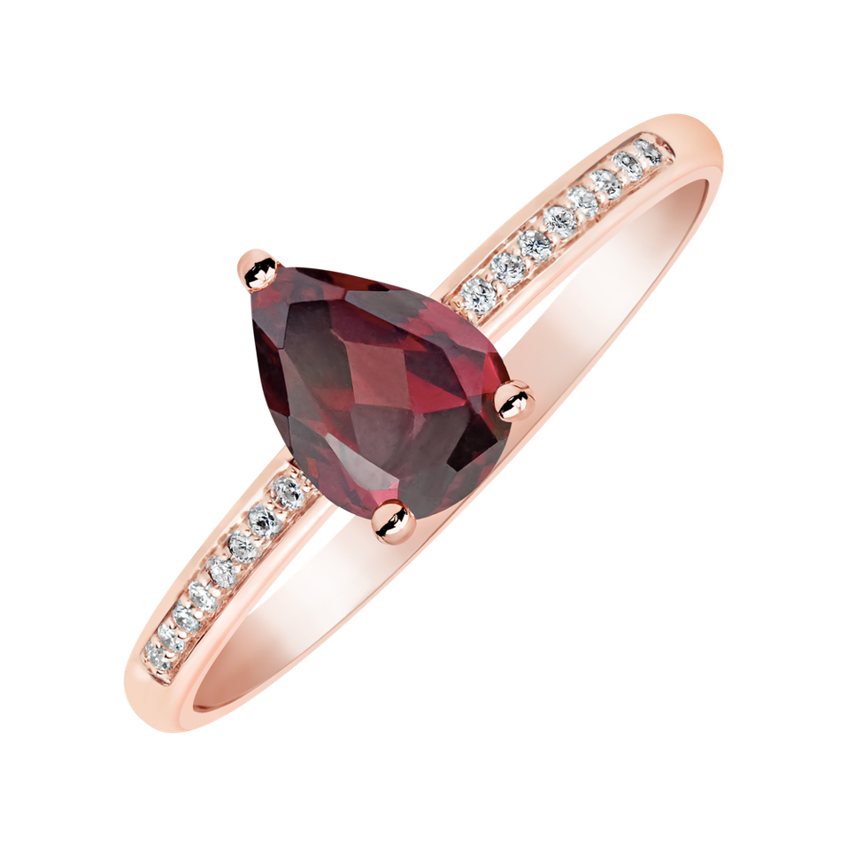 Prsten s diamanty a rhodolitem Teardrop