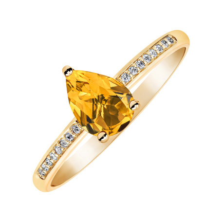Prsten s diamanty a citrínem Teardrop