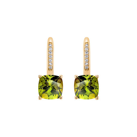 Náušnice s diamanty a peridotem Calypso