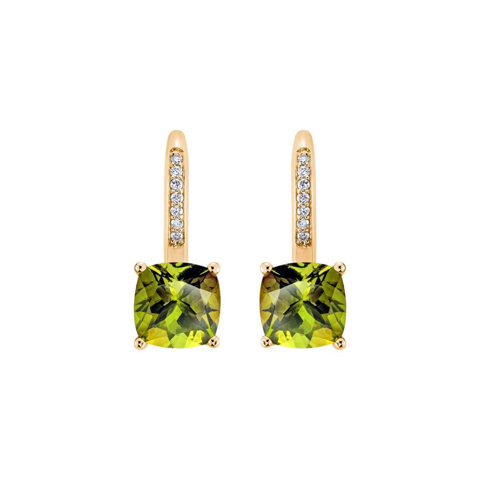 Náušnice s diamanty a peridotem Calypso