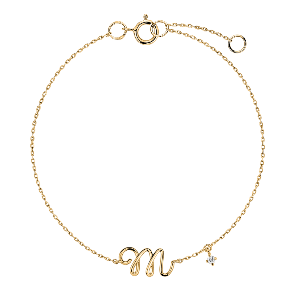 Náramek s diamantem Curly Letter M