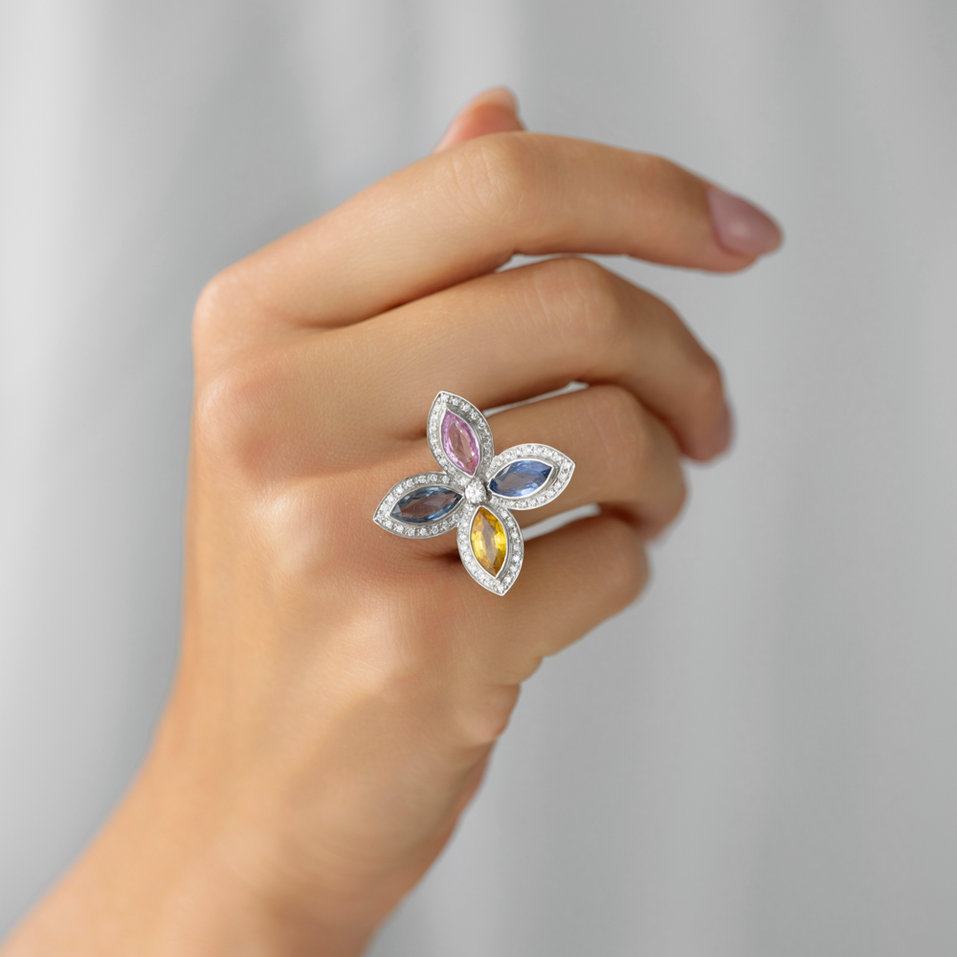 Prsten s diamanty a safíry Blooming Beauty
