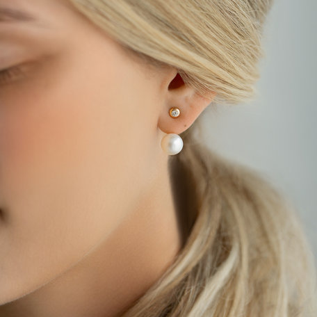 Náušnice s diamantem a bílou sladkovodní perlou Beauty Qeen