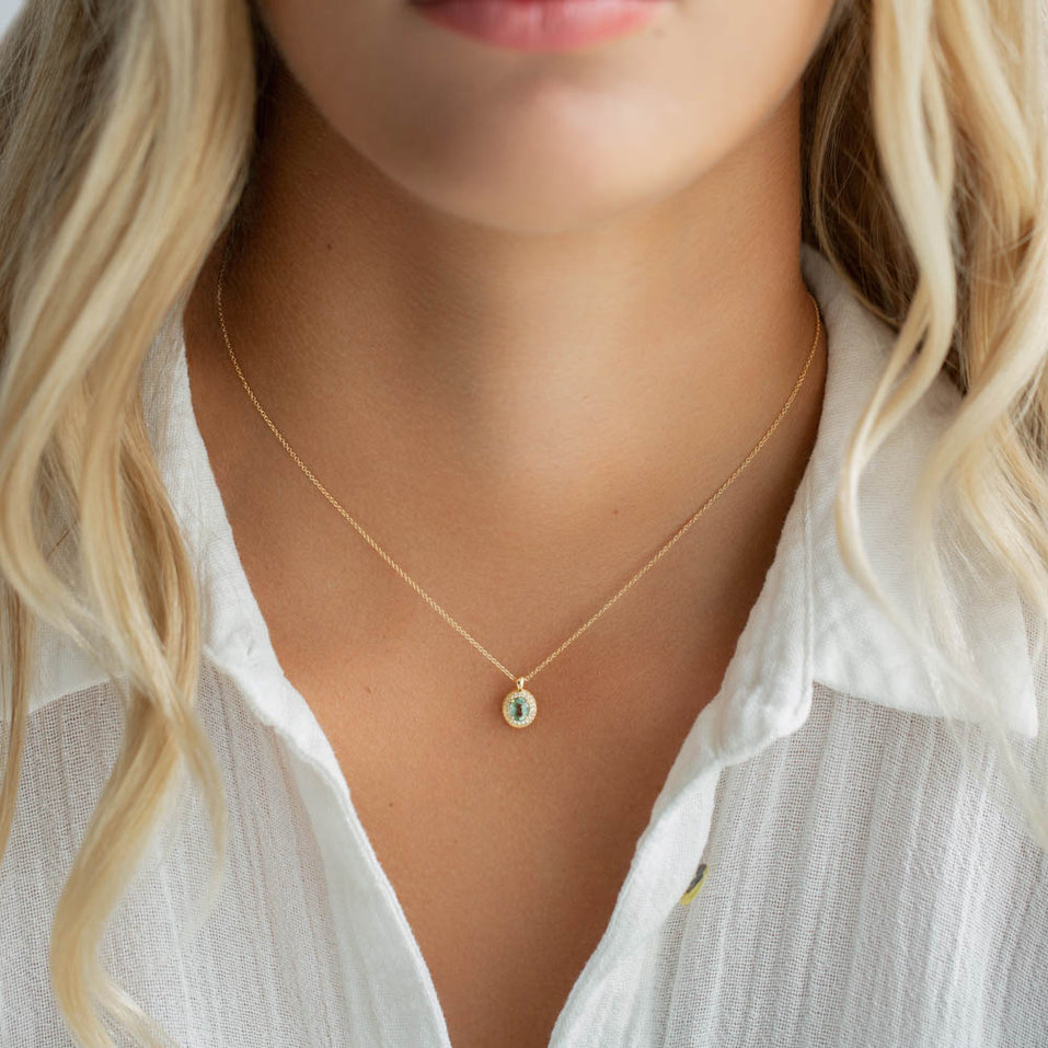 Náhrdelník s diamanty a safírem green Princess