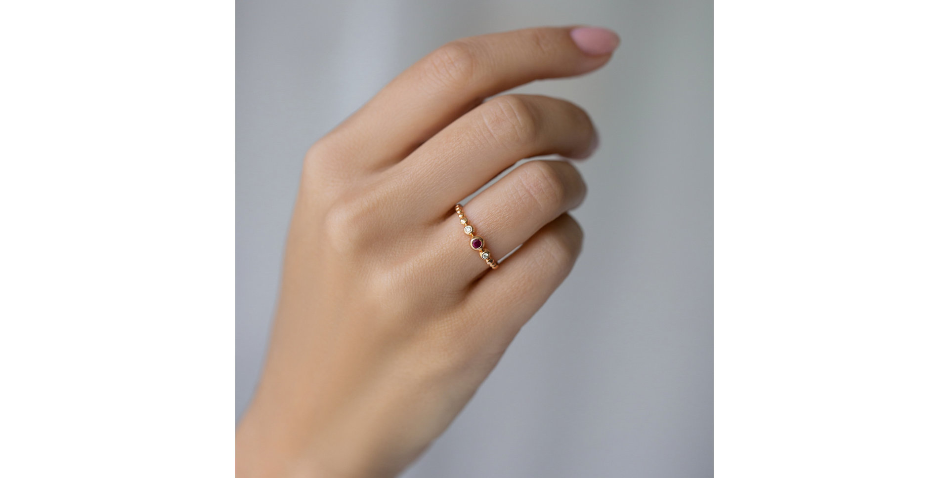 Prsten s diamanty a rubínem Shiny Triple